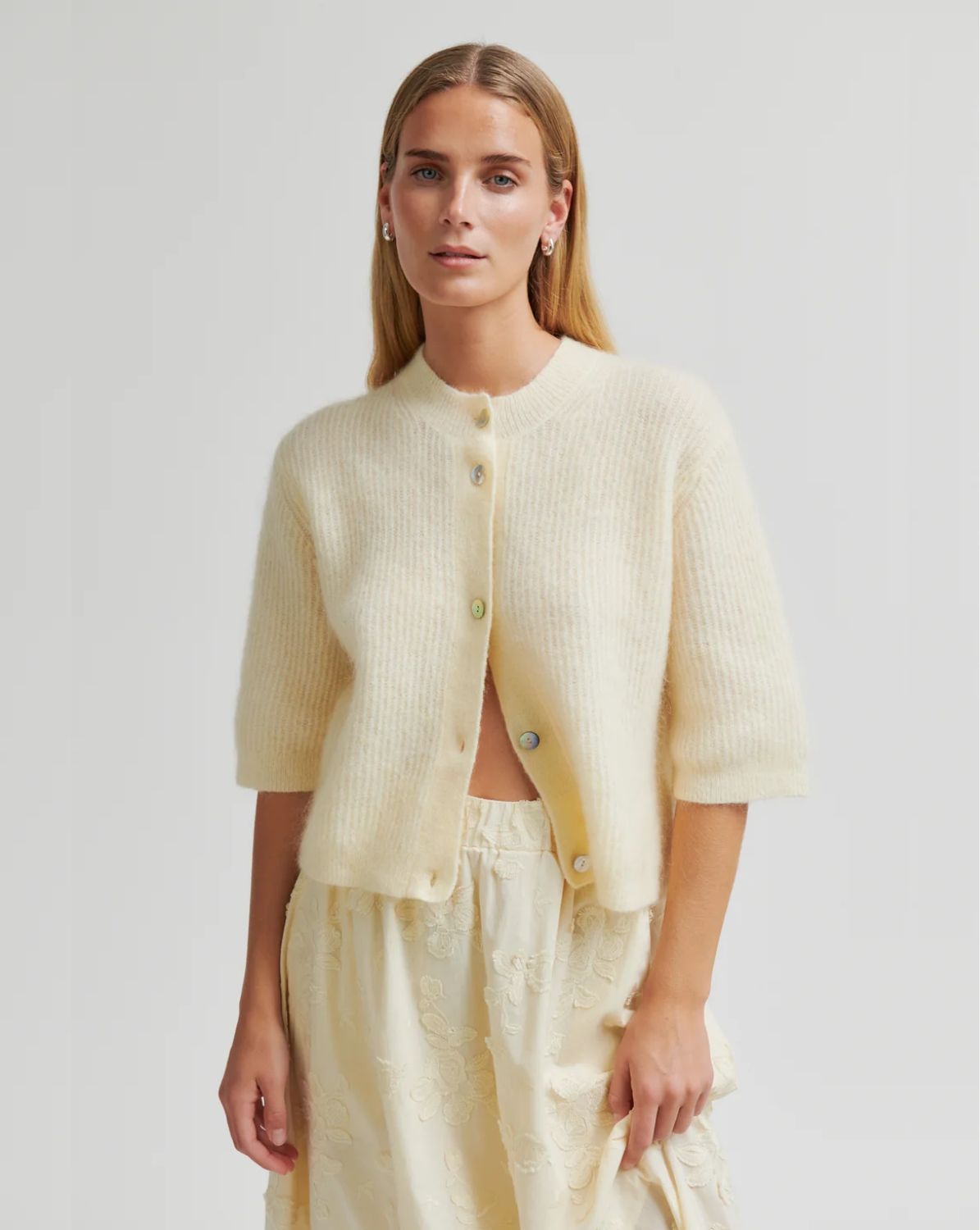 Second Female Andrea Knit Rib Cardigan Ecru online kopen bij LDH